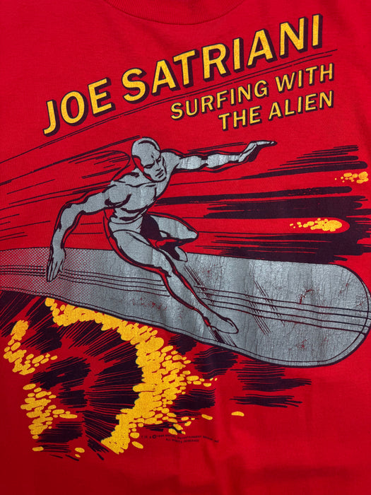 Vintage 1980’s Joe Satriani Surfing The Alien Silver Surfer Tee Red | Vitnage Clothing Store Canada