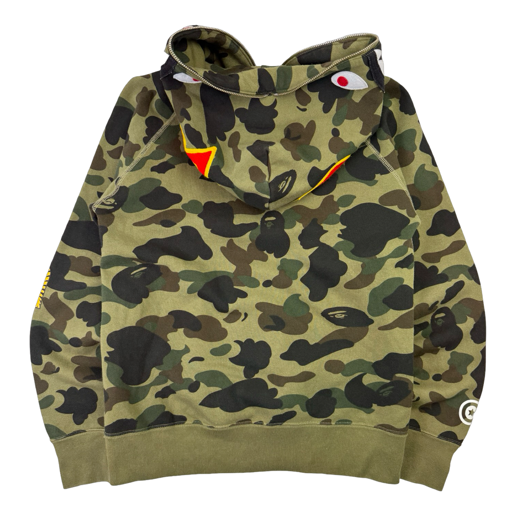 BAPE 1st Camo Ponr Shark Half Zip Up Hoodie Green (USED)