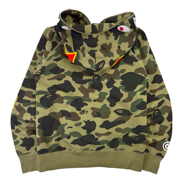 BAPE 1st Camo Ponr Shark Half Zip Up Hoodie Green (USED) | Vitnage Clothing Store Canada