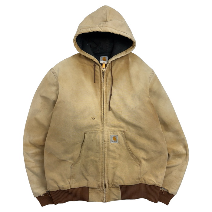 Vintage Carhartt Active Hooded Work Jacket Faded Tan | Vitnage Clothing Store Canada