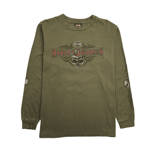 (L) Vintage '08 Harley Davidson Athens L/S Tee Green | Vintage Clothing Store Canada