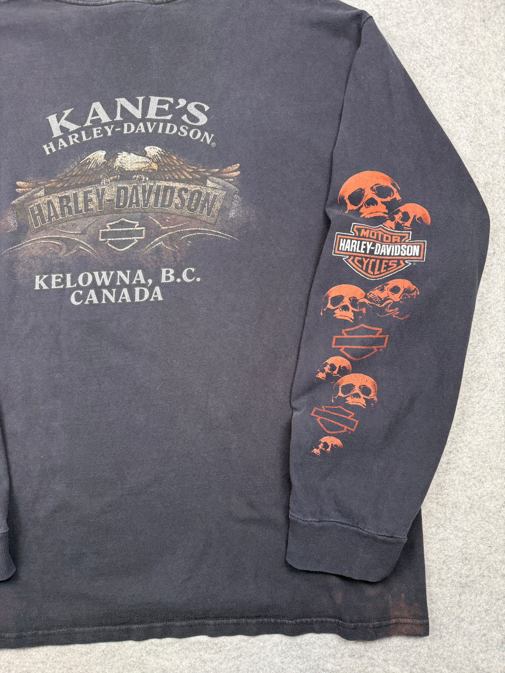Vintage Harley Davidson Skull Sleeve L/S Tee Black