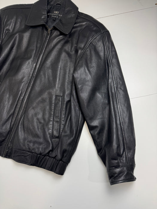 Vintage Balenciaga Paris Cinch Leather Harrington Jacket Black | Vitnage Clothing Store Canada