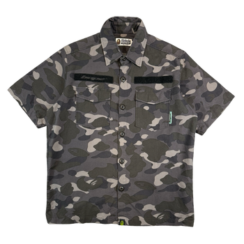 BAPE Desert Camo Velcro Logo Button Up Tee Black/Grey (USED)