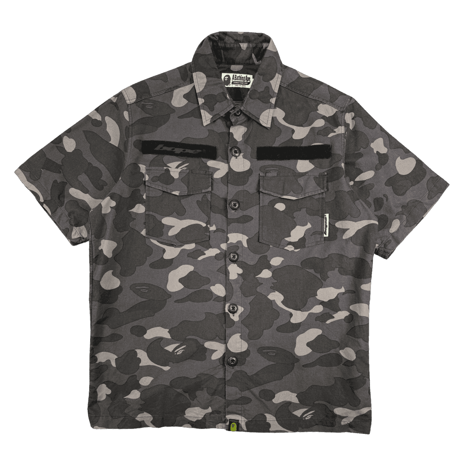 BAPE Desert Camo Velcro Logo Button Up Tee Black/Grey (USED)