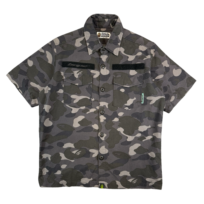 BAPE Desert Camo Velcro Logo Button Up Tee Black/Grey (USED) | Vitnage Clothing Store Canada