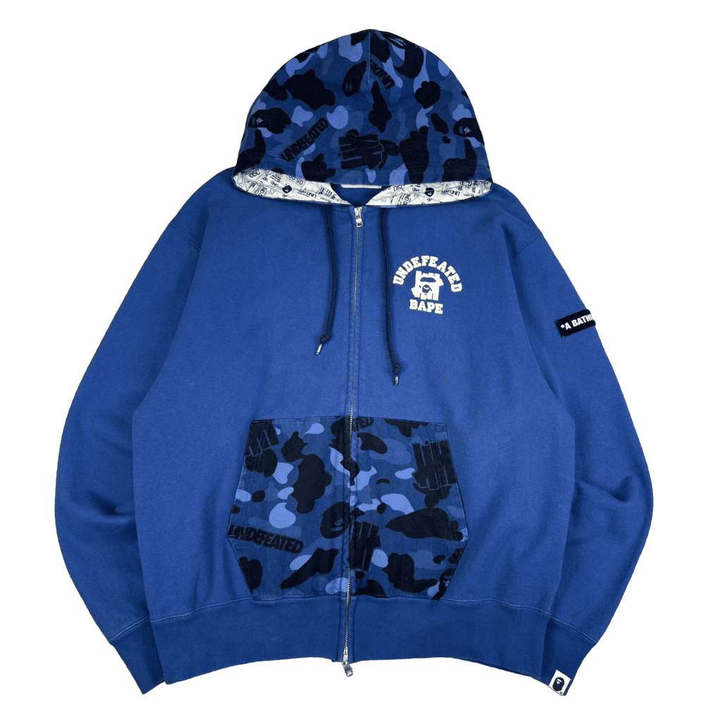 BAPE x Undefeated Camo Relaxed Zip Hoodie Navy (USED)