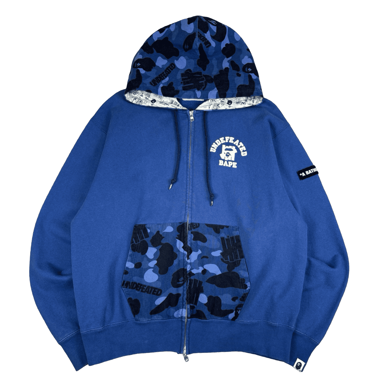 BAPE x Undefeated Camo Relaxed Zip Hoodie Navy (USED)