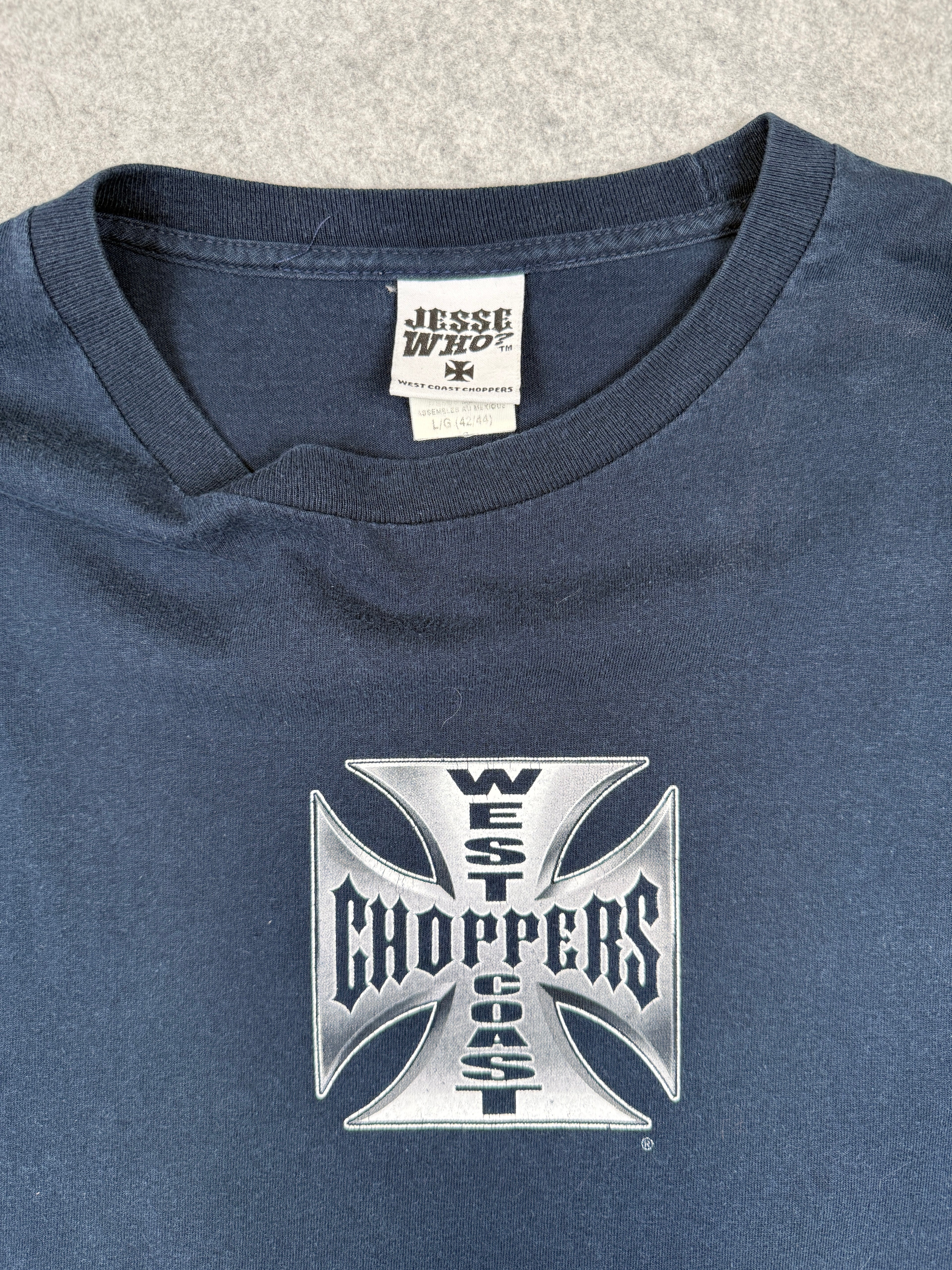 Vintage West Coast Choppers Script Sleeve Cross Logo L/S Tee Navy