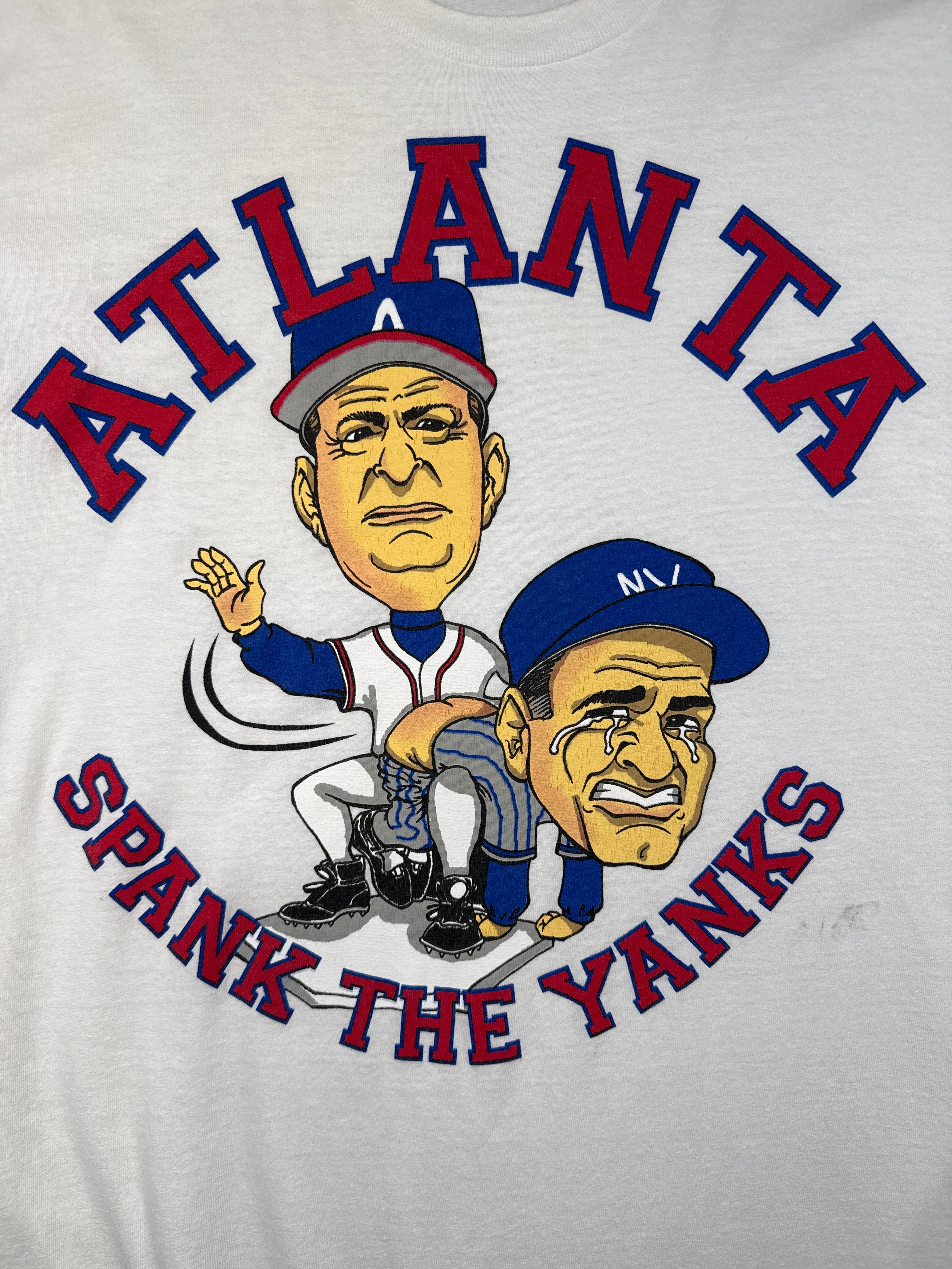 Vintage 90's Atlanta Braves Spank The Yanks Tee White