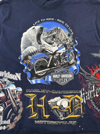 Vintage Harley Davidson Reversible Polar Bear Test Print Sample Tee Navy