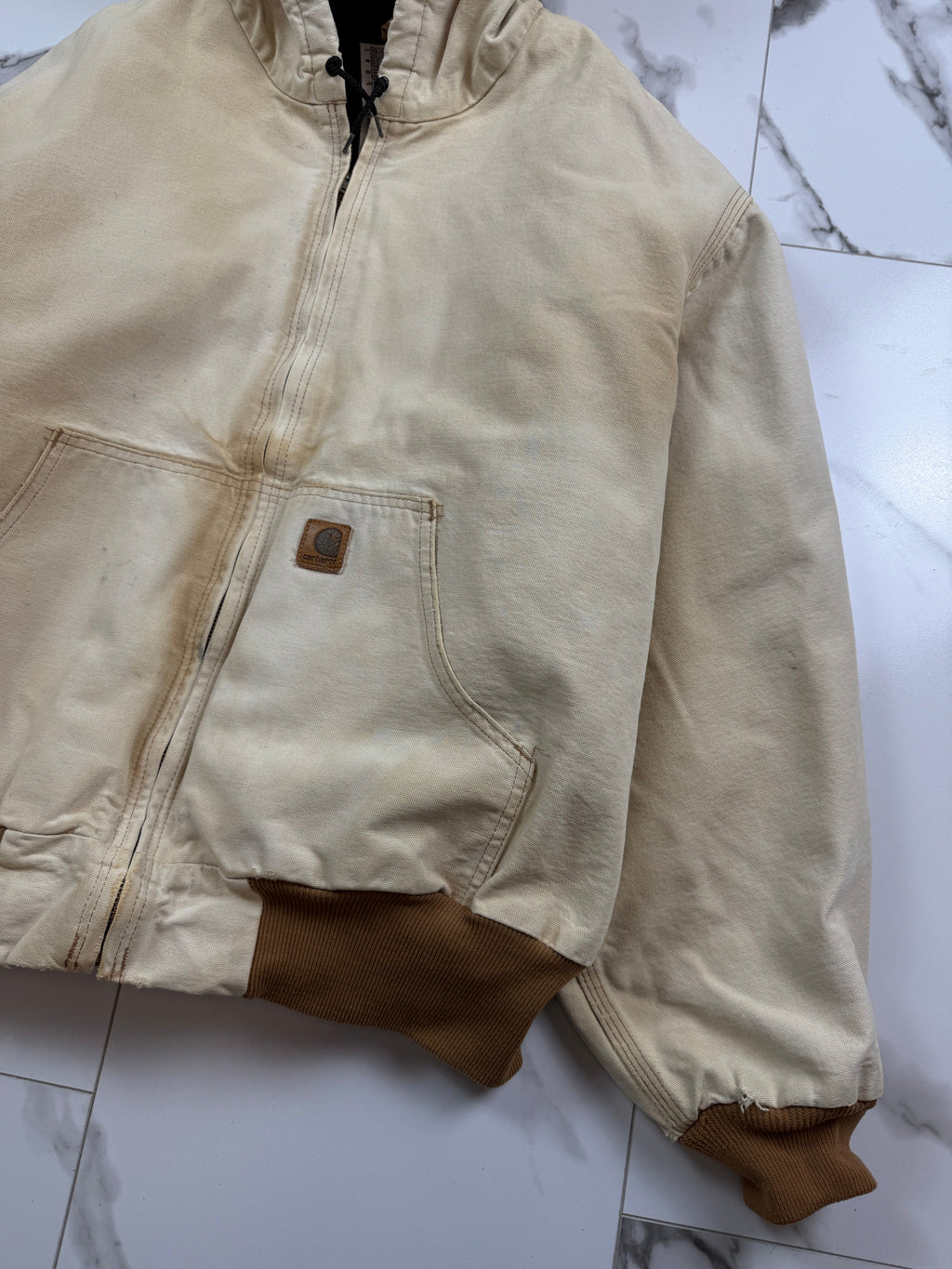 Vintage Carhartt Hooded Work Jacket Sun Faded Beige