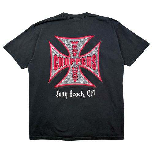 Vintage West Coast Choppers Pinstripe Cross Logo Tee Black/Red | Vintage Clothing Store Canada