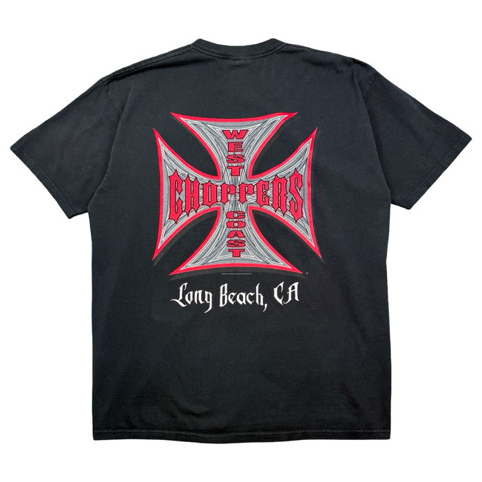 Vintage West Coast Choppers Pinstripe Cross Logo Tee Black/Red | Vitnage Clothing Store Canada