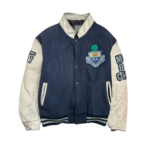 Vintage 90s University of Toronto Varsity Jacket Navy/White | Vintage Clothing Store Canada