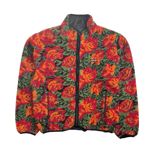 Supreme Roses Sherpa Fleece Reversible Jacket Red (USED) | Vintage Clothing Store Canada