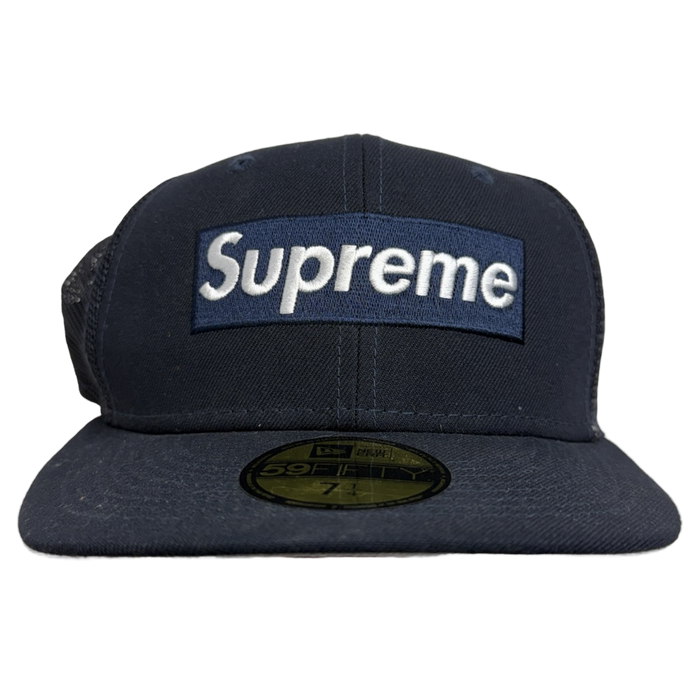 Supreme Box Logo Mash Back New Era Fitted Hat Navy (USED) | Vitnage Clothing Store Canada