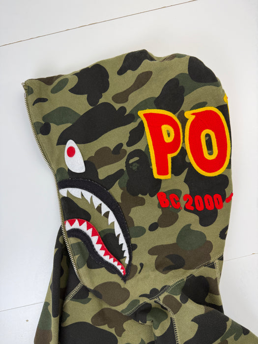 BAPE 1st Camo Ponr Shark Half Zip Up Hoodie Green (USED) | Vitnage Clothing Store Canada