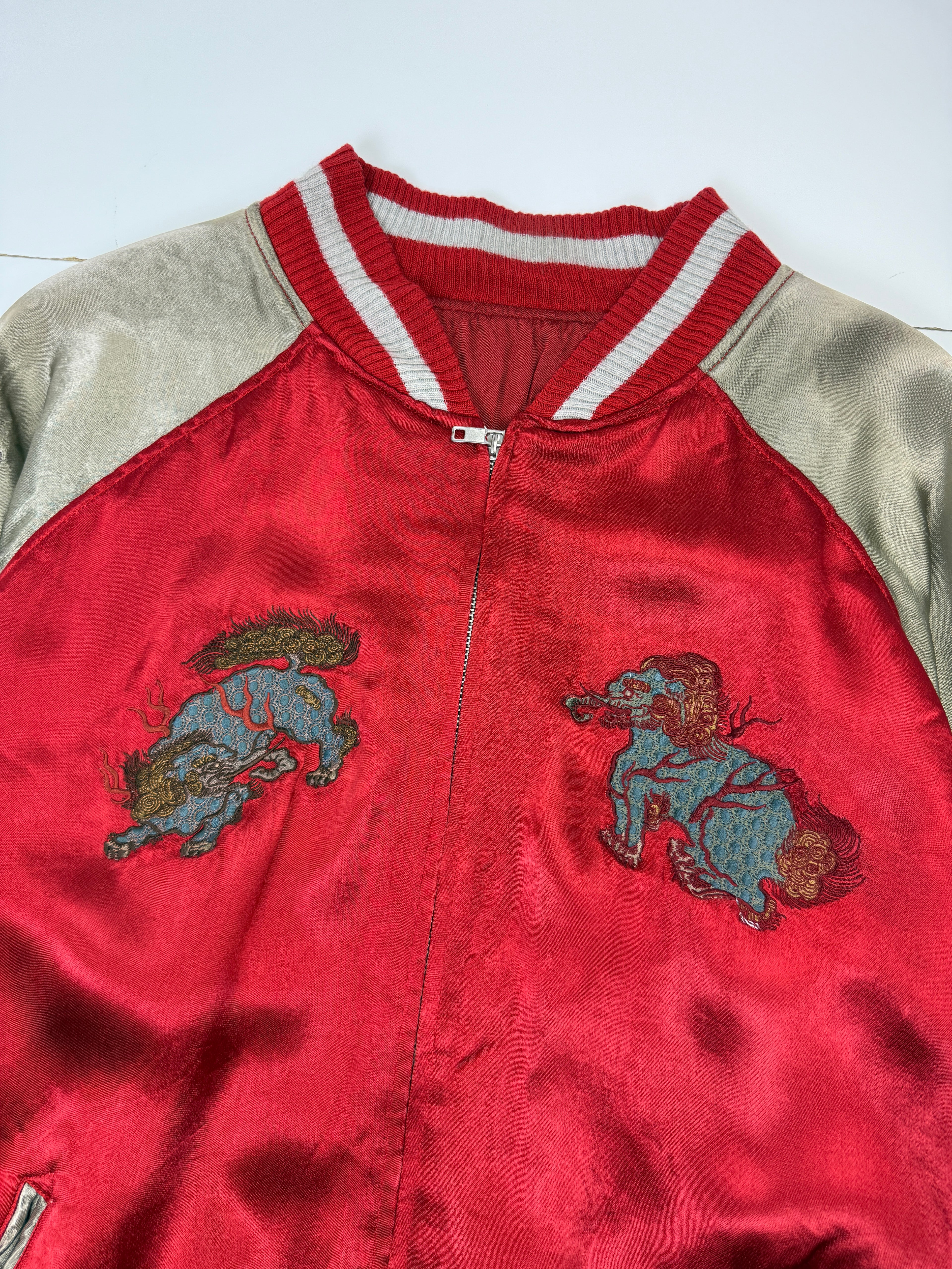 Vintage Embroidered Japanese Reversible Souvenir Jacket Red