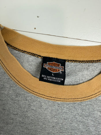 Vintage 2000s Harley Davidson USA Eagle Ringer Tee Grey