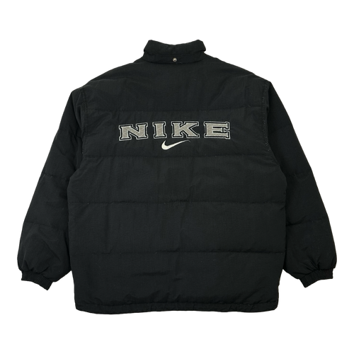 Vintage Nike Spellout Puffer Jacket Black | Vintage Clothing Store Canada