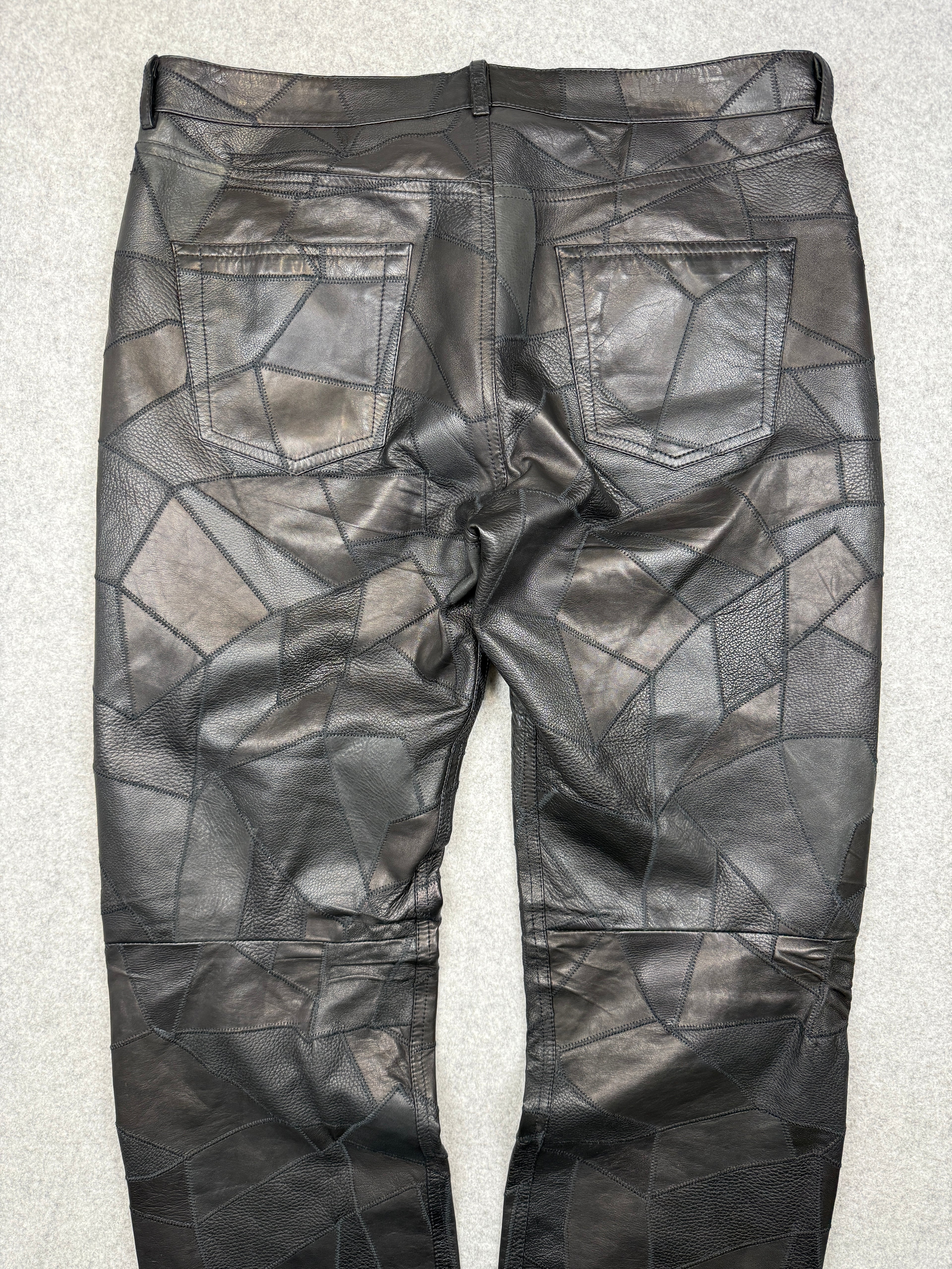 FA18 Balenciaga Patchwork Genuine Leather Pants Black