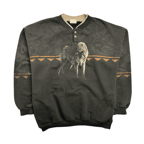 (XL) Vintage Nature Wolf Sweatshirt Black | Vintage Clothing Store Canada