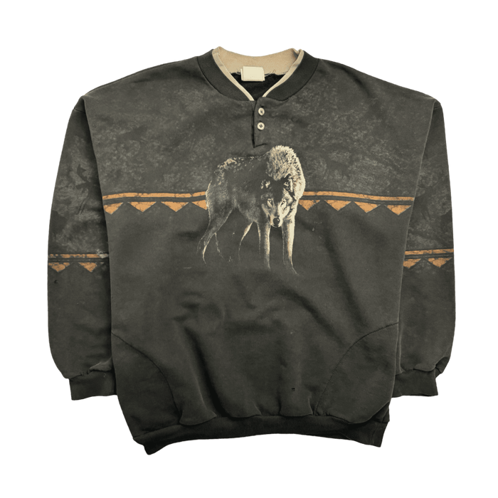 (XL) Vintage Nature Wolf Sweatshirt Black | Vitnage Clothing Store Canada