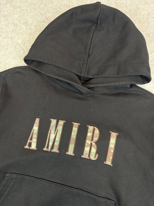 Amiri Camo Fill Logo Hoodie Black (USED) | Vitnage Clothing Store Canada