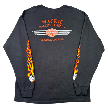 Vintage Harley Davidson Flame Dice Sleeve L/S Tee Black