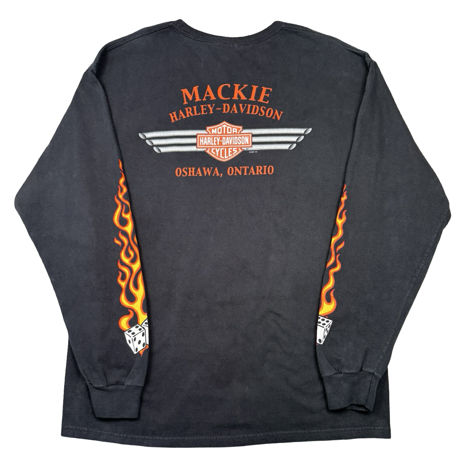 Vintage Harley Davidson Flame Dice Sleeve L/S Tee Black