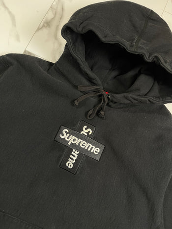 Supreme Cross Box Logo Hooded Sweatshirt Black (USED)