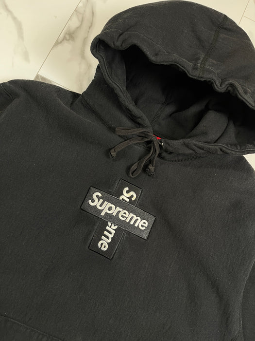 Supreme Cross Box Logo Hooded Sweatshirt Black (USED) | Vitnage Clothing Store Canada