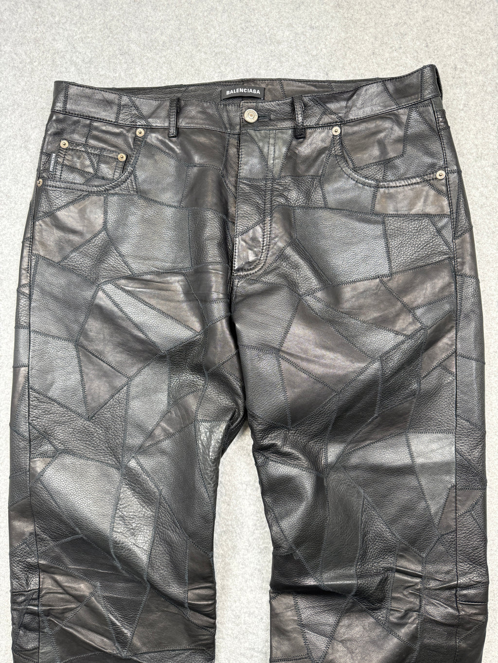 FA18 Balenciaga Patchwork Genuine Leather Pants Black