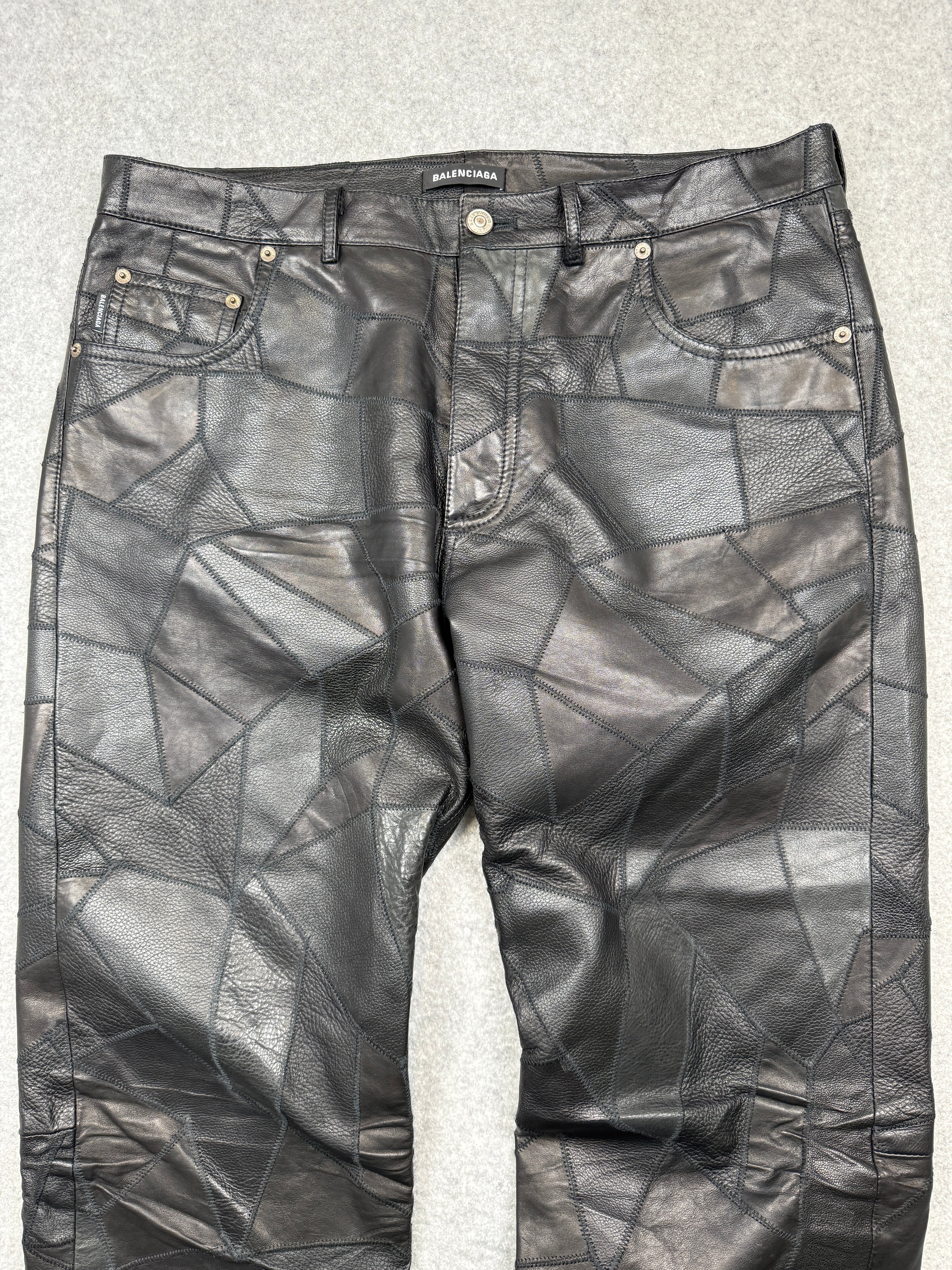 FA18 Balenciaga Patchwork Genuine Leather Pants Black