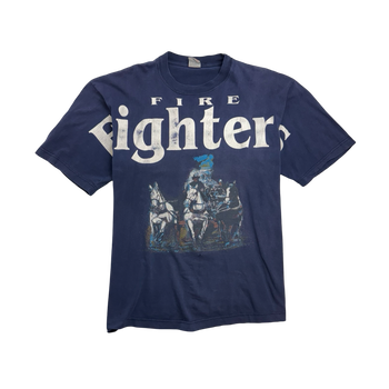 Vintage Cross Print Fire Fighter Tee Navy