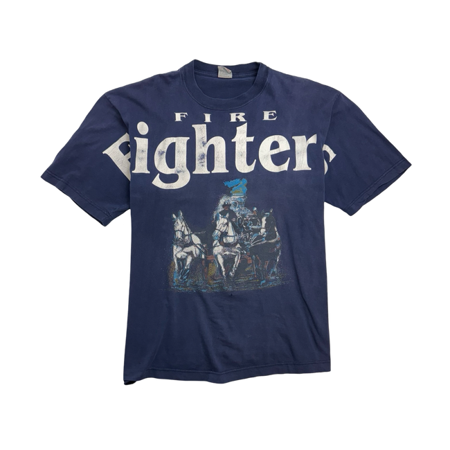 Vintage Cross Print Fire Fighter Tee Navy