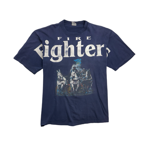 Vintage Cross Print Fire Fighter Tee Navy | Vintage Clothing Store Canada