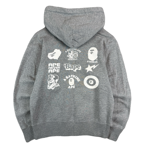BAPE Multi Logo Hoodie Grey (USED) | Vintage Clothing Store Canada
