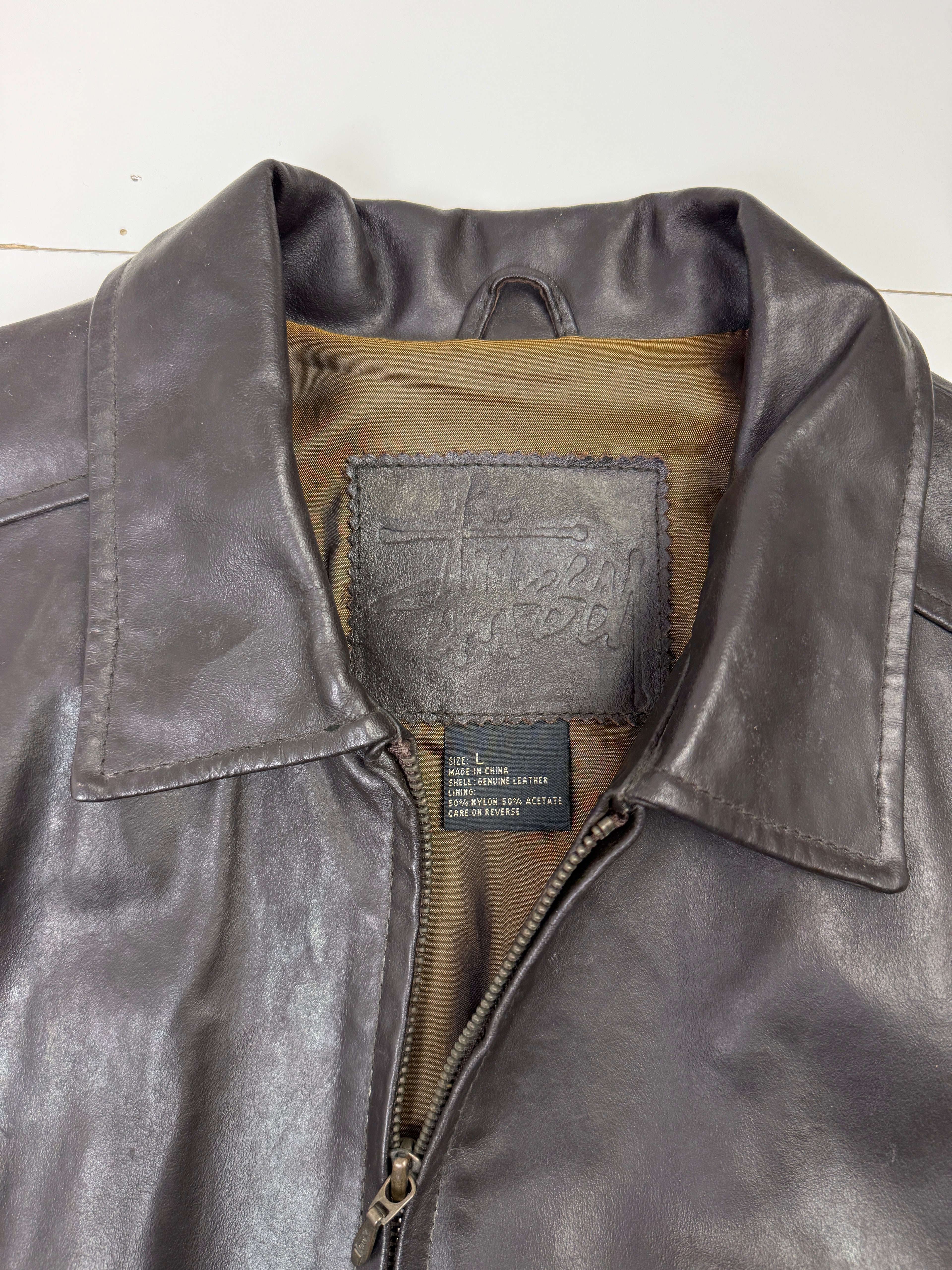 Vintage Stussy Leather Jacket Brown