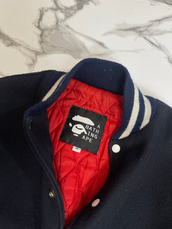 90s BAPE A Bathing Ape University Jacket Navy