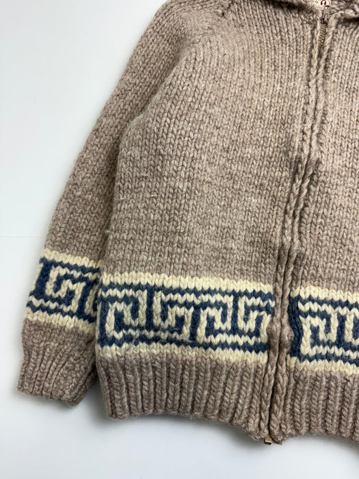 Vintage Cowichan Greek Key Pattern Knitted Zip Up Sweater | Vitnage Clothing Store Canada