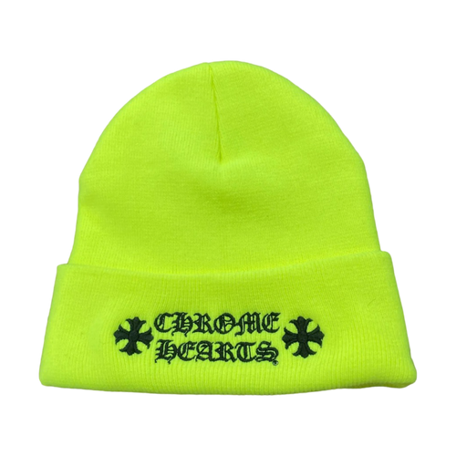 Chrome Hearts Logo Beanie Neon Yellow | Vintage Clothing Store Canada