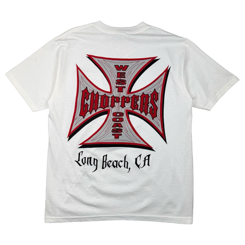Vintage West Coast Choppers Pinstripe Cross Logo Tee White/Red | Vintage Clothing Store Canada