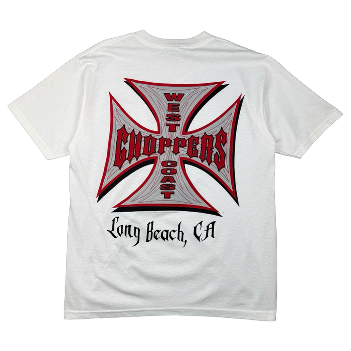 Vintage West Coast Choppers Pinstripe Cross Logo Tee White/Red | Vitnage Clothing Store Canada