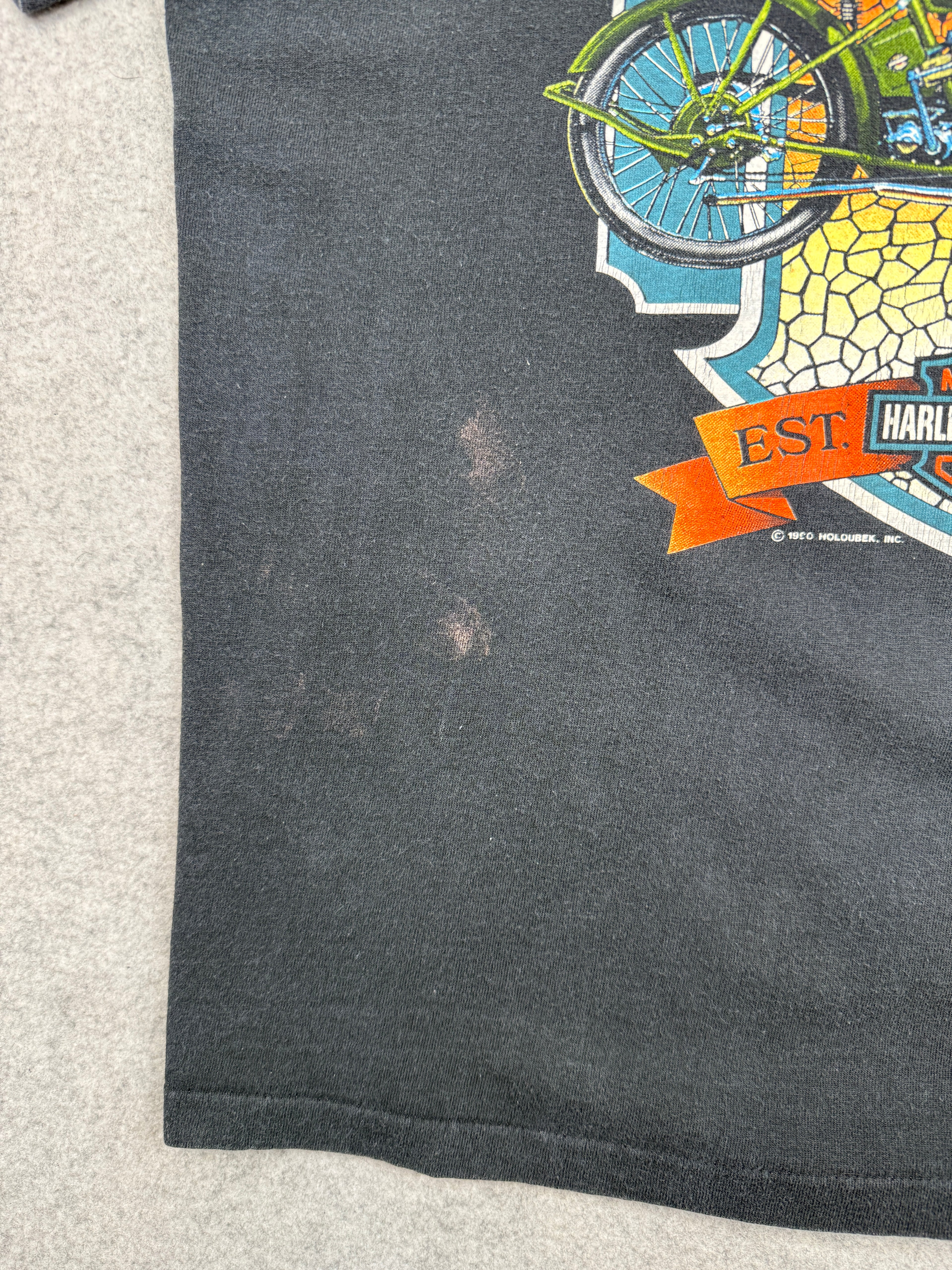 Vintage Harley Davidson Stained Glass Tee Black