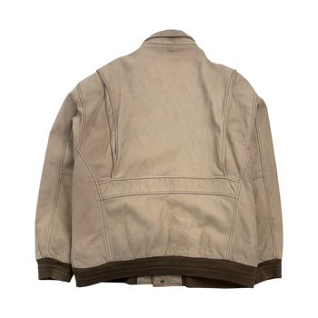 (XL) Vintage Leather Zip-Up Jacket Beige