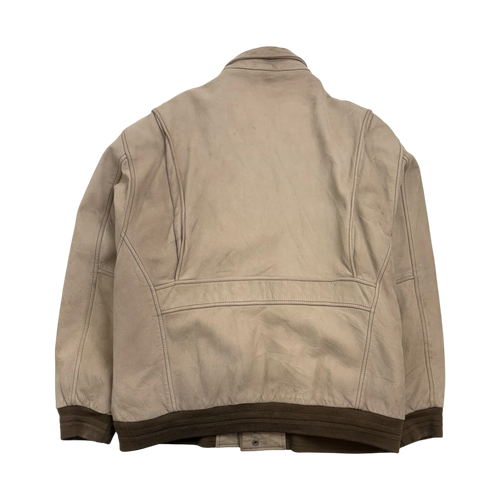 (XL) Vintage Leather Zip-Up Jacket Beige | Vintage Clothing Store Canada