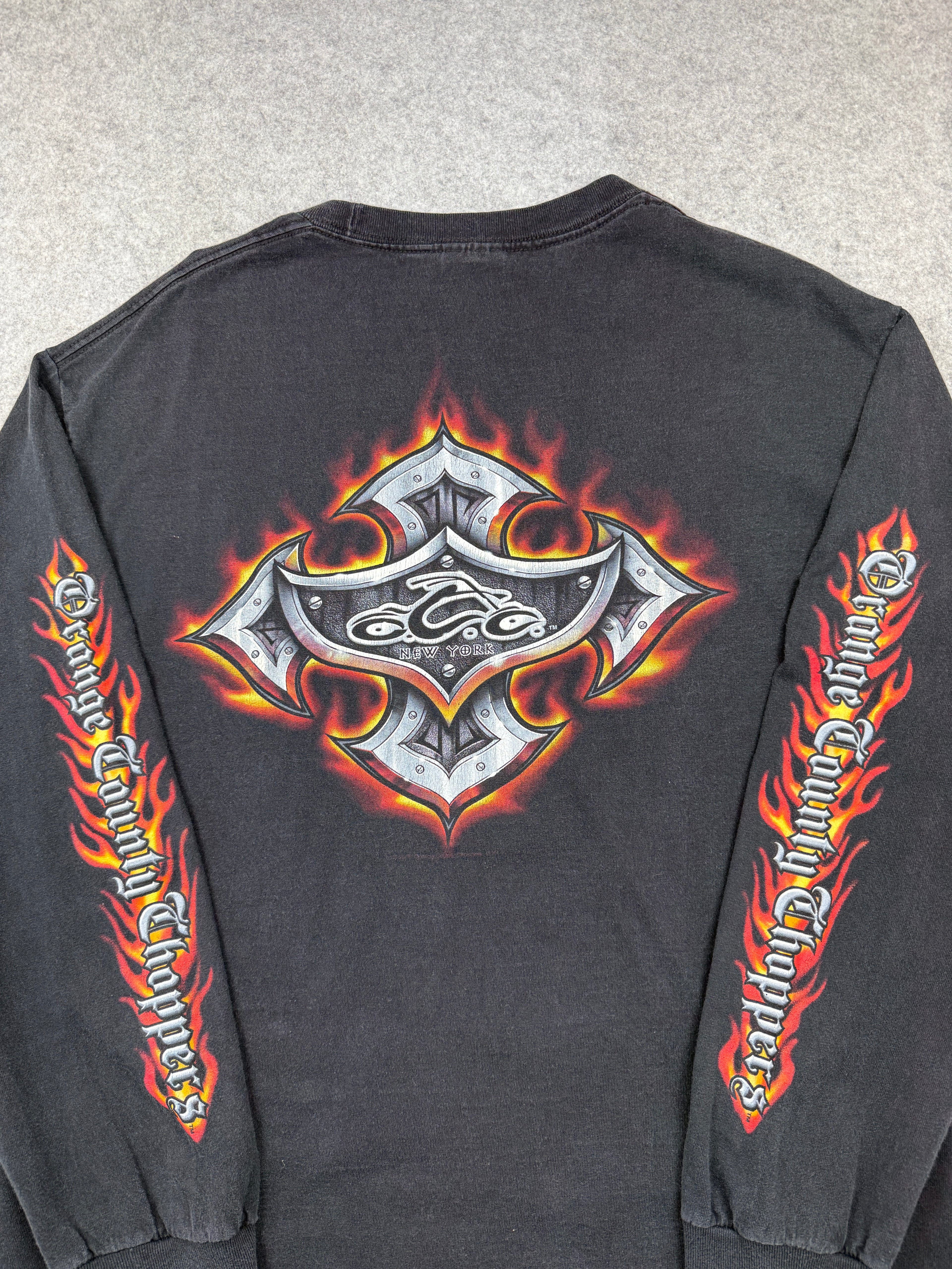 VIntage Orange County Choppers Script Flame Sleeve L/S Tee Black
