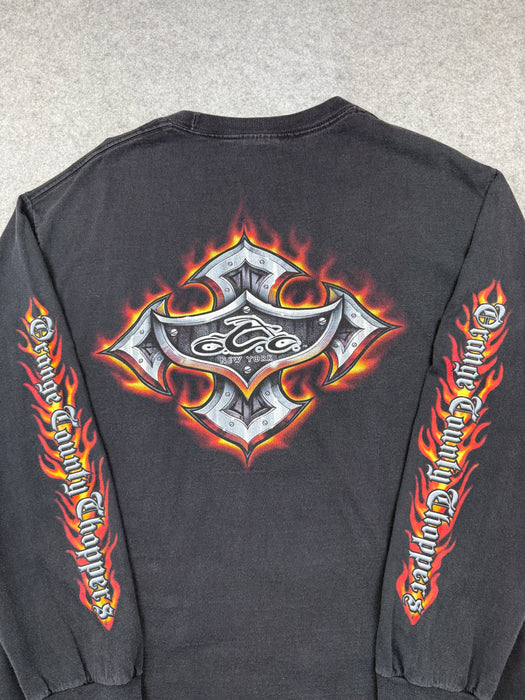 VIntage Orange County Choppers Script Flame Sleeve L/S Tee Black | Vitnage Clothing Store Canada
